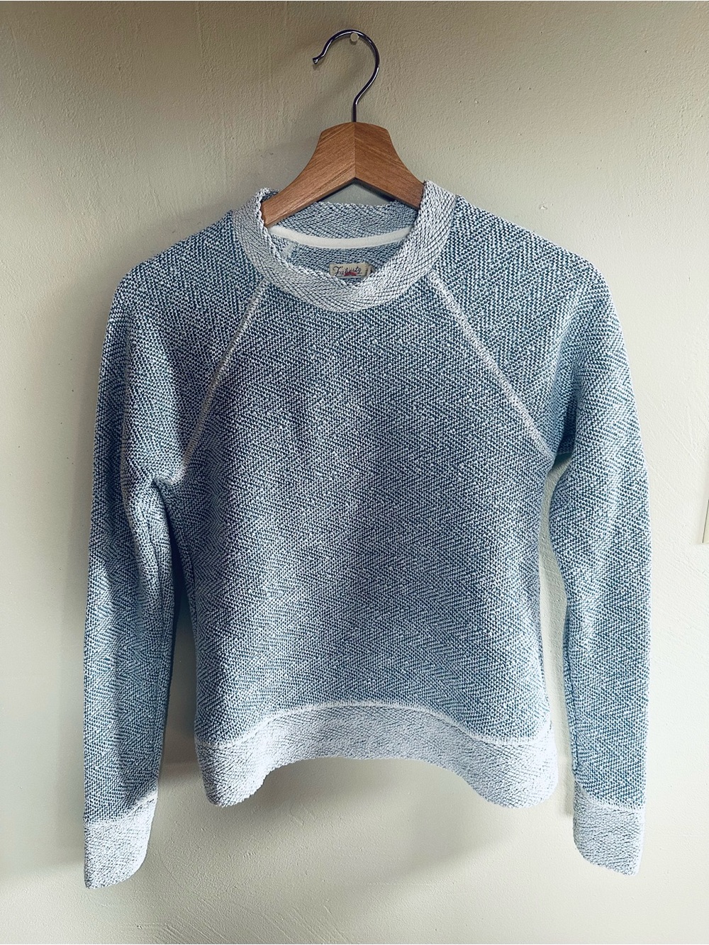 Faherty Light Blue & White Herringbone Crewneck Sweater